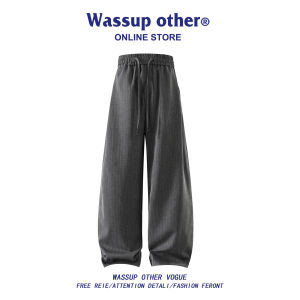 Laid-back Style Loose Straight Leg Trousers with Drawstring Waist