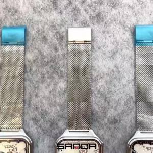 Sanda | SANDA 9085 Men Wristwatch Fashion square Quartz Watches for Man Multifunction Luminous Calendar Mesh Strap Outdoor Sports