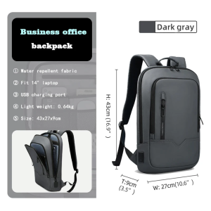 HK Slim Backpack For Men 15.6 Inch Laptop Bags Waterproof Minimalist Business Backpack With USB Charging Casual Travel Work Bag