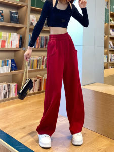 Wine Red Wide Leg Sports Pants Womens Spring Autumn Loose Banana Casual Long Trousers Small Size 2025 New Sweatpants