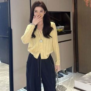 NUANKONG | Elegant Lace-up V Neck Knitted Cardigan Spring Summer Slim Fit Anti-jewelry