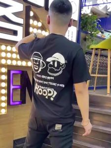 Áo Thun Nam Tay Ngắn Mùa Hè in Họa Tiết Hoạt Hình Cotton Nguyên Chất Ôm Vừa Vặn Thường Ngày Cổ Tròn Dài Vừa Phải