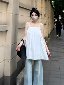 YUEZHONGWEI | French Style Strapless White Vest Women Summer Outdoor Beach Holiday Loose Slim Sleeveless Doll Shirt Top Casual Wear