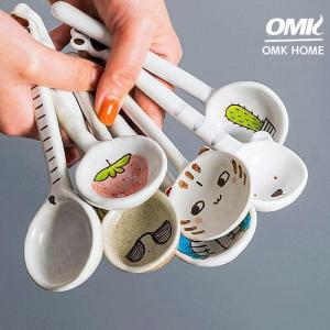 OMK Handmade pottery Long Handle Spoon Hand Painted Ceramic Dessert Spoon