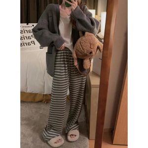 กางเกงขายาวทรงหลวมสไตล์เกาหลีสำหรับผู้หญิง ทรงตรง ทรงหลวม ทรงลำลอง ทรงขากว้าง ทรงหลวม ทรงลำลอง