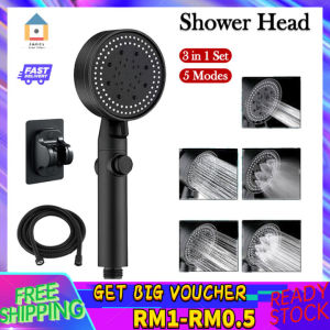 【Malaysia Spot Sale】3 in 1 Set 5 Mode Shower Head bathroom High Pressure Holder Wall Mounted Bracket Removable Handheld One-click Stop Water Free Hose Holder 花洒