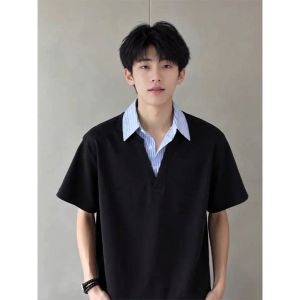 ZHUOCAN | Áo Polo Sọc Cổ Bẻ Giả Dạng Hai Mảnh