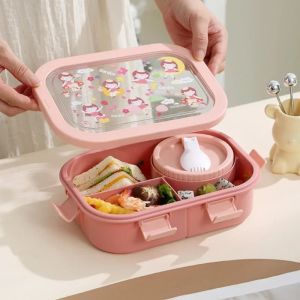 Cartoon Lunch Box of Students Sealed and Leak Proof Bento Box with Soup Bowl  Outdoor Picnic Microwaveable Food Container