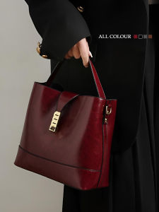 Bride Red Wedding Large Capacity Bucket Handbag Womens Fashionable Summer Crossbody Bag Soft PU Leather Lock Buckle Closure