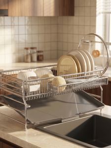 Water Draining and Storage Dish Rack 304 Stainless Steel Double Layer