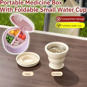Dopamine Foldable Portable Small Medicine Box Weekly Pill Case Holder Storage Organizer For Travel With Small Water Cup