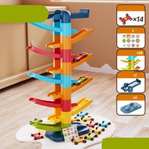 Childrens Games Gliding Track Car 2 to 5 Years Inertia Toy Multi Layer Cartoon Puzzle Slide Car Roller Coaster Racing Toys