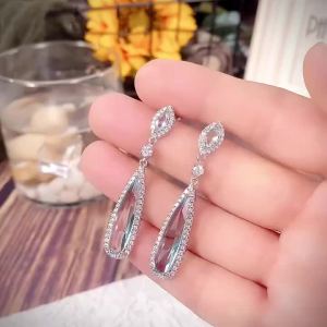 Huitan Pear Light Blue CZ Long Dangle Earrings for Women Temperament Elegant Bridal Wedding Earrings Fancy Gift Fashion Jewelry