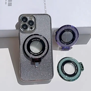 Tri-Town Glitter Metal Ring MetalHolder Stand For Phone Transparent Finger Grip Kickstand Compatible For Phones Finger Bracket