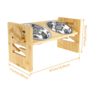 Elevated Dog Feeder Bowls Adjustable Raised Stand Wood Pet Double Stainless Steel Bowl Cat Dog Food Water Accessories