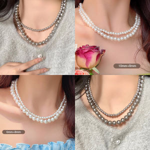 Gray Pearl Necklace Womens Fashion Hip Hop Style Lockbone Chain Jewelry High End Sweater Chain Small Batch Design Fresh out