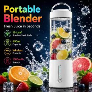 450ml Portable Electric Juicer Cup 12 Blades 40W Type-C Rechargeable Blender Mini Smoothie Maker Ice Crusher For Travel Sport