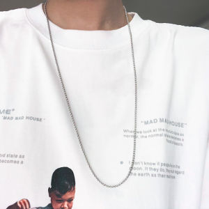 สร้อยคอสั้นแบบโซ่เสื้อกันหนาวสีเงินแบบคลาสสิก เครื่องประดับแฟชั่นสำหรับทั้งชายและหญิง โซ่ไททาเนียมแบบบาง เครื่องประดับแฟชั่น