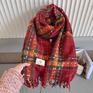 Ancl Red Scarf Womens Thickened Christmas New Year Atmosphere Feeling Plaid Shawl Winter Fashion Korean Style Warmth Long Rectangle