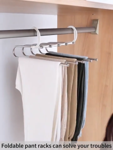IMUTO Folding Pants Rack Multilayer Hanger Folding Storage for Pants Trousers Storage Rack Folding Clothes Hanger Stainless S