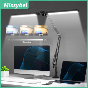 Clip on dual head LED desk lamp with long arm extension and foldable eye protection dimming desk lamp USB plug 3-color adjustable eye protection clip on desk lamp for students to learn read office bedroom lights