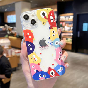 Biqi Cute Cartoon Monster Silicone Phone Case Full Protection Transparent Soft Shell for 13 12 Mini 15 16 Couples XS 8 plus Anti-Fall
