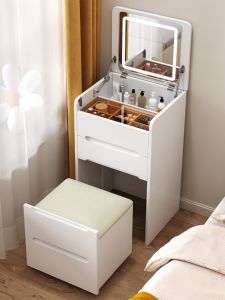 Solid Wood Flip-Top Makeup Desk Integrated Bedroom Small Size Storage Cabinet Hydraulically Padded Rubber Wood Material