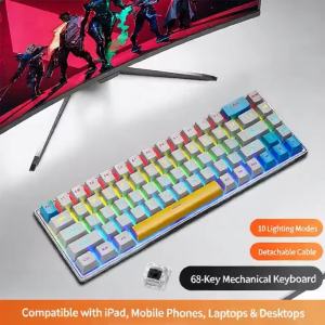NexusClick K68 Mini Red Switch Mechanical Keyboard Wired Type-C Ergonomic Design FN Multimedia Keys for Laptop Desktop Gaming
