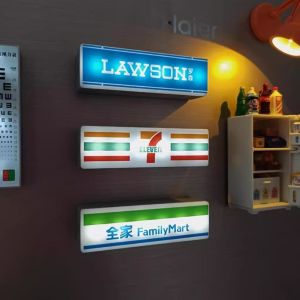 Magnetic Refrigerator Stickers Convenience Store Glowing Signboard Miniature Lightbox Doll Display Home Decorations Accessories