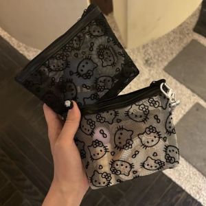 2026 New Sanrio Hello Kitty Mesh Material Storage Bag Portable Zipper Coin Purse Creative Earphone Bag Cute Girls Cosmetic Bag