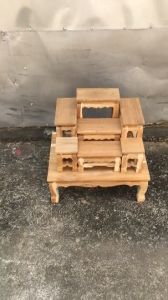 MAITHAI (ครบชุดรวมฐาน)โต๊ะพระ โต๊ะหมู่บูชาพระ โต๊ะหมู่ ไม้สักแท้ หมู่ 7 หน้า 4 กว้าง 34 ซม. ยาว 48 ซม. สูง 43 ซม. ไม่ได้ทำสี