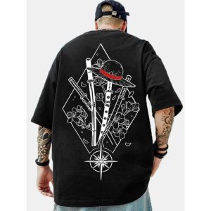 One Piece Luffy Printed Cotton Short-sleeved American Loose Mens and Womens Summer Breathable Sports Round-neck T-shirt