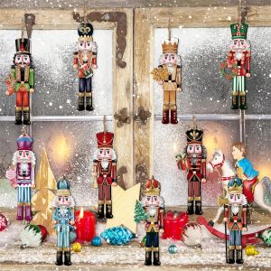 12pcs Christmas Nutcracker New Year Gift Soldier Wooden Pendant Xmas Tree Hanging Ornament 2026 Navidad Decoration for Home