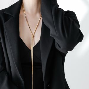 Luxury 18k Gold Plated Adjustable Snake Chain Necklace Long