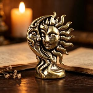 Vintage Sun Moon Brass Mini Figurine Retro Metal Craft Creative Desktop Decor Ornament