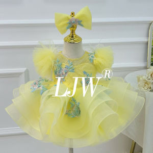 LJW Unique and Elegant Girls Dress Hand Embroidered Birthday Party Dress Toddler Baby Girl First Year Party Dress