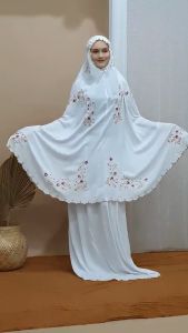 Mukena dewasa katun bordir mewah bunga timbul bordir manual