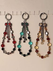 Retro Full Drill Tassel Butterfly Knot Mobile Phone Lanyard Dark Style Luxury Crystal Beads Key Chain Bag Hanging Ornament