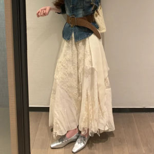 Elegant High Waist A-Line Mini Skirt with Lace Embroidery And Mesh Layering Womens Summer Fashion plus Size Midi Skirt