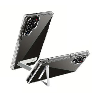 Clear Mobile Phone Case with Metal Kickstand for Samsung Galaxy S25 S24 S23 Ultra Plus 22 S24 Stand Cases Shockproof Back Cover