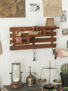 American Hallway Creative Solid Wooden Wall-Mounted Punching-Free Shelf Door Retro Wall-Mounted Clothes Rack Key Rack