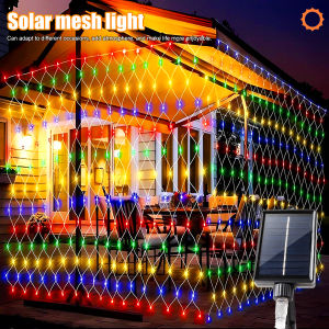 9.8*6.6Ft Solar Lights Net Waterproof 8 Lighting ModesOutside Garden Twinkle Lights For Patio Wall Roof Balcony Christmas Decor