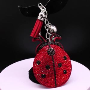 Ladybug Tassel Crystal Keychain Bag Charm for Women/Men Ladybird Key Chain Accessories Jewelry Llaveros Para Mujer Lujo K2871S01