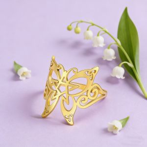 Butterfly Finger Ring Pentacle Amulet Supernatural Gift For Man Woman Hollow Stainless Steel Gold Color Punk Jewelry