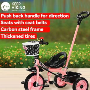 Baby 3 Wheels Bicycle Bike for Children Kids with Front Back Basket and Push Bar with push handles kids bike Baby StrollerComfortable Seating Reversible Two Way Portable FoldableStroller Newborn Wagon Stroller Portable