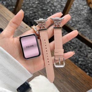 สายนาฬิกาหนังผูกโบว์ผีเสื้อสำหรับผู้หญิง สายนาฬิกาแบบหัวเข็มขัดสำหรับ Apple Watch Series 9 pro 8 pro Redmi Watch 5