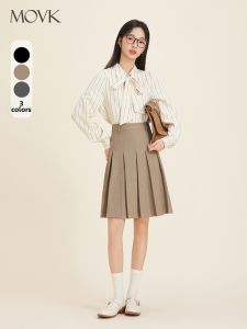 MOVK | Chân Váy Nếp Khaki Dành Cho Phụ Nữ Bé Nhỏ