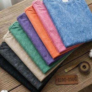 Summer Mens 100% Cotton Oversized Vintage Washed T-Shirt Short Sleeve Cotton Tee Retro Plain Casual Loose Streetwear Clothing