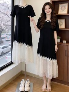 AIYITI | Mesh Black Short Sleeve Large Size Midi Dress