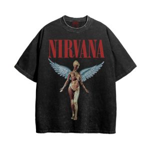 Áo Thun Nam NIRVANA Vintage Size Châu Á Kiểu Dáng Rộng Phong Cách Rock Đường Phố Tay Ngắn Cổ Tròn In Hình Cơ Bắp Thiên Thần.